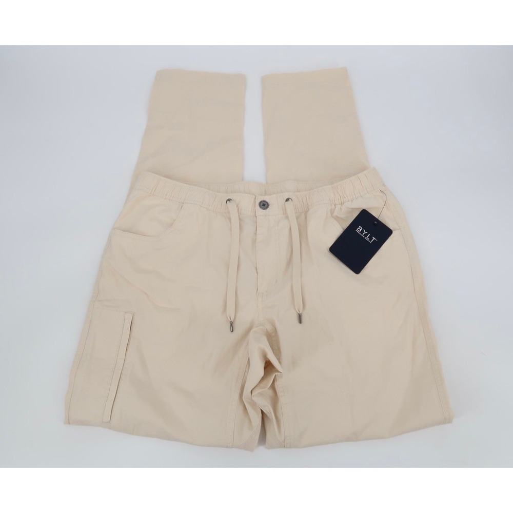 BYLT Premium Basics Ripstop Pants Mens XXL Tan Ivory Cargo Zip Pocket 2XL NEW